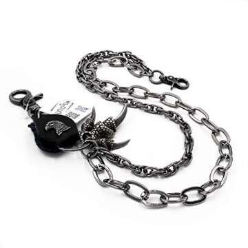 UNIQSUM Leather Eagle Charm Wallet Chain - Antique Gun-metal Biker Punk Keychain