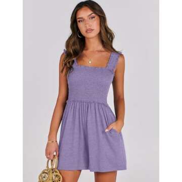 Caracilia Women's Summer Casual Smocked Rompers Square Neck Sleeveless Loose Shorts Jumpsuit 2025 Be...