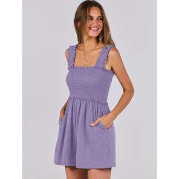 Caracilia Women's Summer Casual Smocked Rompers for Beach Vacations