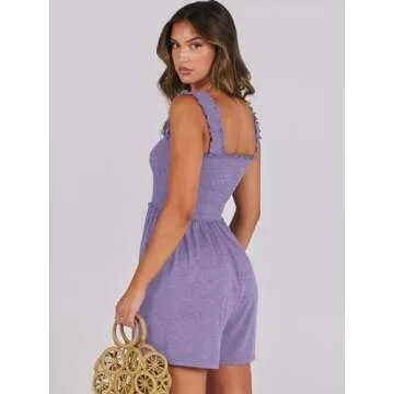 Caracilia Women's Summer Casual Smocked Rompers for Beach Vacations