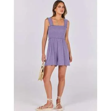 Caracilia Women's Summer Casual Smocked Rompers for Beach Vacations