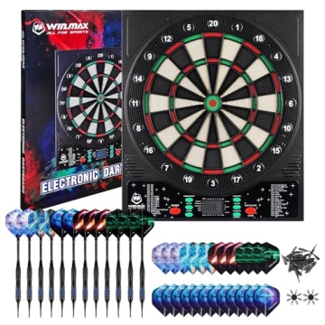 WIN.MAX Electronic Dart Board, LED Display Automatic Scoring Dartboard Sets for Adults with 12 Darts...