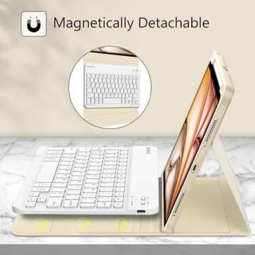 FINTIE Keyboard Case for iPad Air 11-inch M2 (2024), iPad Air 5th / 4th Generation (2022/2020) 10.9 Inch - Soft TPU Back Cover w/Magnetically Detachable Bluetooth Keyboard, Starlight