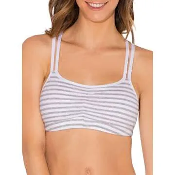 Fruit of The Loom Womens Spaghetti Strap Cotton Pull Over 3 Pack Sports Bra, Skinny Stripe/White/Blushing Rose, 38