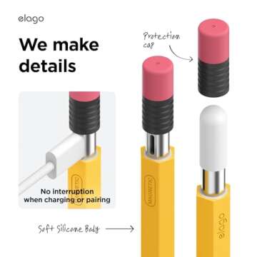 elago Classic Pencil Case Compatible with Apple Pencil (USB-C), Perfect Grip, Protective Skin, Silicone Sleeve, Supports Magnetic Attachment [Yellow]
