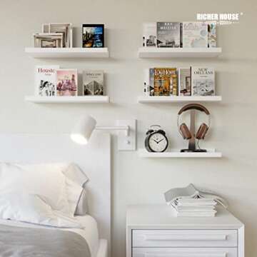 RICHER HOUSE 5 Set White Floating Shelves, Wall Mounted Shelves for Wall Decor, Modern Picture Ledge...