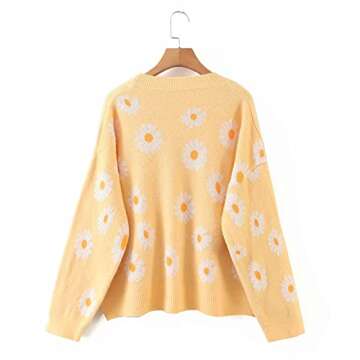 Women Y2K Floral Print Knit Cardigan Sweater Long Sleeve V Neck Button Down Sweater Vintage Aestheti...