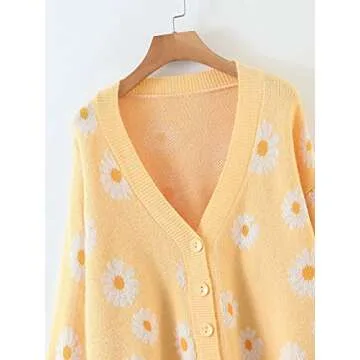 Y2K Floral Print Knit Cardigan Women Long Sleeve Sweater