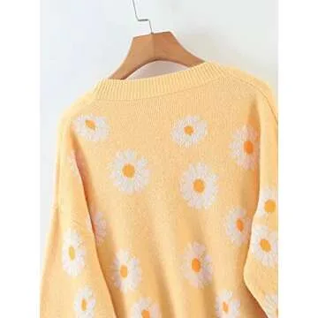 Y2K Floral Print Knit Cardigan Women Long Sleeve Sweater