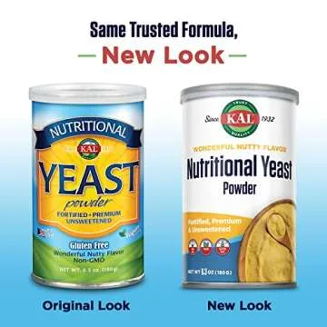 KAL Nutritional Yeast Powder, Fortified with B6, B12, Folic Acid and Other B Vitamins, Premium and Unsweetened, Great Nutty Flavor, Vegan, Gluten Free, Non-GMO, 60-Day Guarantee, 20 Servings, 6.3oz