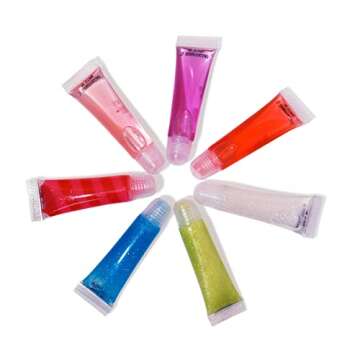 M&U Sparkle Lip Gloss Set with Handbag - 7 Assorted Flavors Hydrating Lip Balm Party Favor Make-up f...