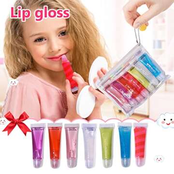 M&U Sparkle Lip Gloss Set, 7 Assorted Colors for Kids and Teens