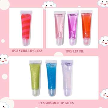 M&U Sparkle Lip Gloss Set, 7 Assorted Colors for Kids and Teens