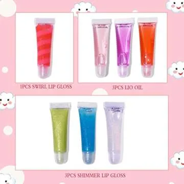 M&U Sparkle Lip Gloss Set, 7 Assorted Colors for Kids and Teens