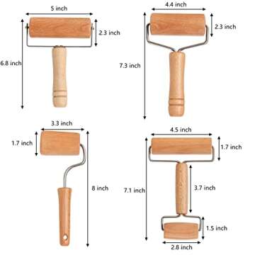 AVLA 4 Pack Wood Pastry Pizza Roller, Non Stick Wooden Rolling Pin for Home, Professional Dough Roll...