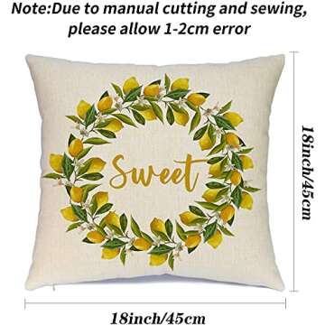 Hlonon Summer Pillow Covers 18x18 Inch Set of 4 Summer Decorations Lemons Farm Truck Bicycle Farmhouse Throw Pillows Cases Linen Cushion Case for Couch Sofa Home Decor