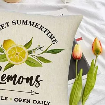 Hlonon Summer Pillow Covers Set of 4 Lemon Farmhouse Decor