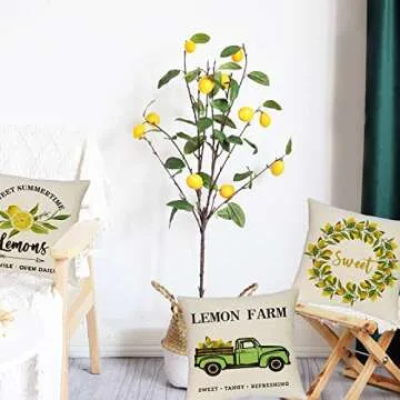 Hlonon Summer Pillow Covers Set of 4 Lemon Farmhouse Decor
