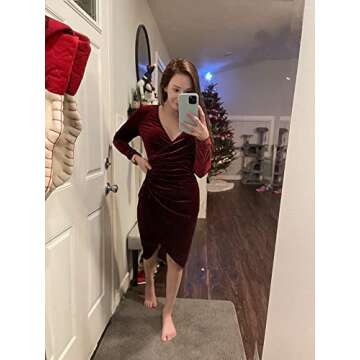 HUHOT Wedding Guest Dresses for Women Fall Velvet Homecoming Wrap Elegant Burgundy Winter Fall Wedding Guest Dresses
