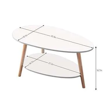 Maupvit Coffee Table-Oval Wood Table with Open Shelving for Storage and Display 2 Tier Sofa Table, S...