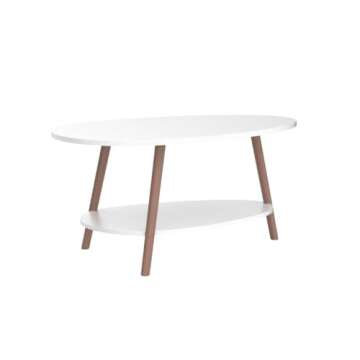 Maupvit Coffee Table-Oval Wood Table with Open Shelving for Storage and Display 2 Tier Sofa Table, Small Modern Furniture Living Room&Home Office-White