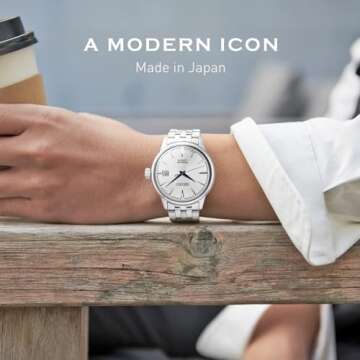 SEIKO SRPB77 Automatic Watch for Men - Presage Cocktail Time - Patterned Silver Dial with Gloss Fini...