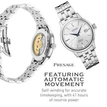 SEIKO SRPB77 Automatic Watch for Men - Presage Cocktail Time - Patterned Silver Dial with Gloss Finish, Date Calendar, 50m Water-Resistant