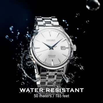 SEIKO SRPB77 Automatic Watch for Men - Presage Cocktail Time - Patterned Silver Dial with Gloss Finish, Date Calendar, 50m Water-Resistant