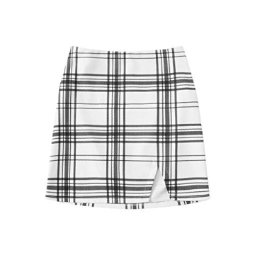 Verdusa Women's Split Hem Zipper Mini Skirt in Stylish Plaid