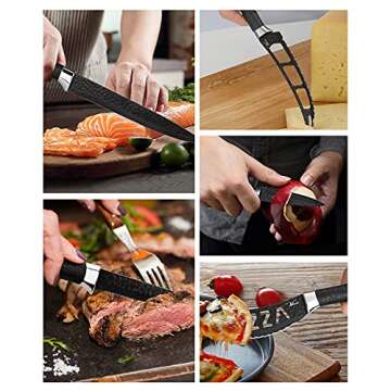 VEKEVE Chef Knife Set for Kitchen, 19 PCS Stainless Stainless Steel Kitchen Knives Set - Knives Kitchen Set with Built-in Sharpener, Acrylic Stand, Black