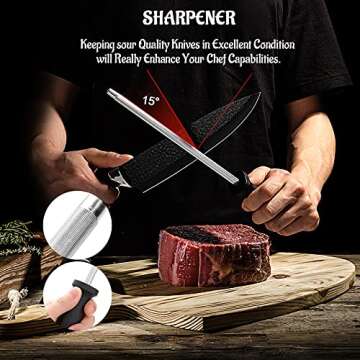 VEKEVE Chef Knife Set for Kitchen, 19 PCS Stainless Stainless Steel Kitchen Knives Set - Knives Kitchen Set with Built-in Sharpener, Acrylic Stand, Black