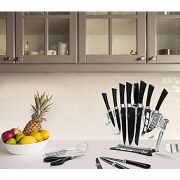 VEKEVE Chef Knife Set for Kitchen, 19 PCS Stainless Stainless Steel Kitchen Knives Set - Knives Kitchen Set with Built-in Sharpener, Acrylic Stand, Black