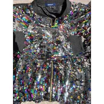 Cresay Women's Sequin Fitted Long Sleeve Zipper Blazer Bomber Jacket