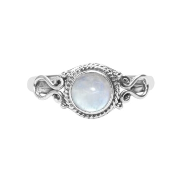 Rainbow Moonstone Ring, Handmade 925 Sterling Silver Rings for Women Girls, Natural Gemstone Ring US...