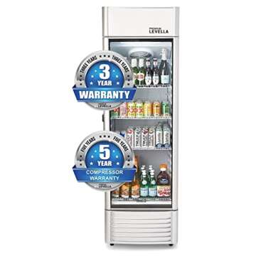 PremiumLevella PRF125DX Glass Door Display Refrigerator 12.5 cu ft Commercial Beverage Cooler Merchandiser With Customizable Lightbox - Silver