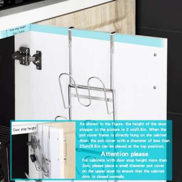 YQh The-Cabinet Pot Lid Organizer,Door Mounted Pot cover rack,Pot Lid Storage,Cabinet-Hanging Type Pot Lid Rack,304 stainless steel Pot cover support in kitchen, cabinet and food cabinet