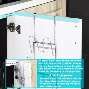 YQh The-Cabinet Pot Lid Organizer,Door Mounted Pot cover rack,Pot Lid Storage,Cabinet-Hanging Type Pot Lid Rack,304 stainless steel Pot cover support in kitchen, cabinet and food cabinet