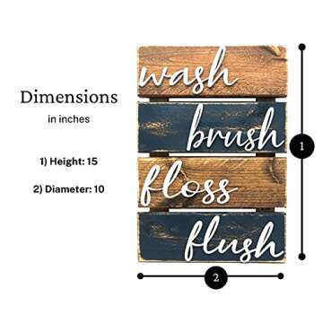 The Luua Company - Farmhouse Bathroom Wall Decor - 10x15 Wash Brush Floss Flush Navy Blue and Brown ...