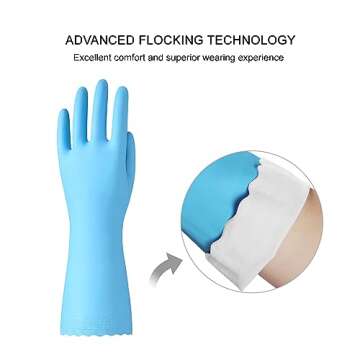 Bamllum Rubber Cleaning Gloves - 2 Pairs Latex Free Kitchen Cleaning Gloves with Cotton Liner- House...