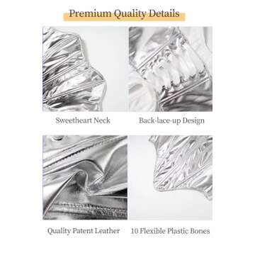 ABMOIU Leather Corset Tops for Women Strapless Lace Up Boned Sweetheart Neck Bodyshaper Bustier Sexy Crop Top Silver Small