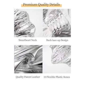 ABMOIU Leather Corset Tops for Women Strapless Lace Up Boned Sweetheart Neck Bodyshaper Bustier Sexy Crop Top Silver Small