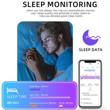 HitTopss Smart Ring, Fitness Tracking Smart Ring with Calories/Heart Rate/Blood Oxygen/Sleep Monitoring, IP68 Waterproof, No APP Subscription (Gold, 8#)