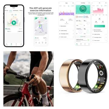 HitTopss Smart Ring, Fitness Tracking Smart Ring with Calories/Heart Rate/Blood Oxygen/Sleep Monitoring, IP68 Waterproof, No APP Subscription (Gold, 8#)