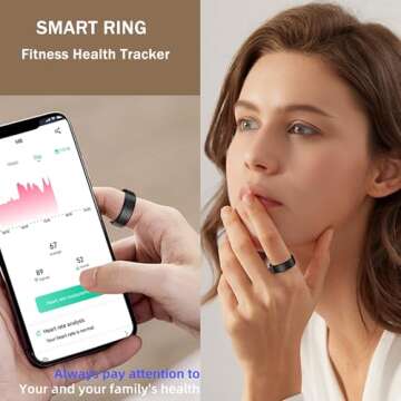 HitTopss Smart Ring, Fitness Tracking Smart Ring with Calories/Heart Rate/Blood Oxygen/Sleep Monitoring, IP68 Waterproof, No APP Subscription (Gold, 8#)