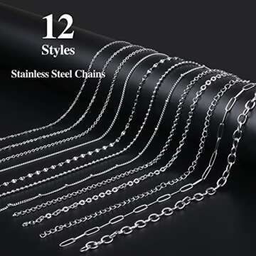 Ecoofor Necklace Chains for Jewelry Making, 95.1 Feet 12 Rolls Stainless Steel Jewelry Chains for DI...