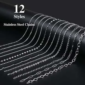 Ecoofor Necklace Chains for Jewelry Making, 95.1 Feet 12 Rolls Stainless Steel Jewelry Chains for DI...