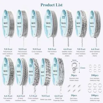 Ecoofor Necklace Chains for Jewelry Making, 95.1 Feet 12 Rolls Stainless Steel Jewelry Chains for DIY Necklace Bracelet Jewelry Making with Stainless Steel Jump Rings/Lobster Clasps/Connectors