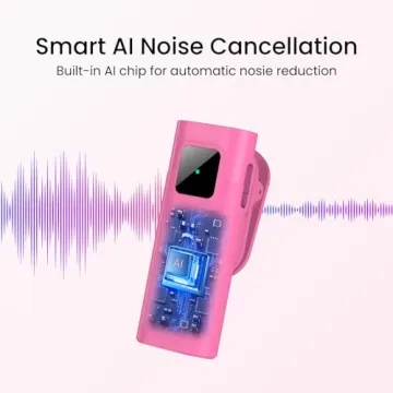 Linber Wireless Lavalier Microphone - Pink, AI Noise Cancellation, 65FT