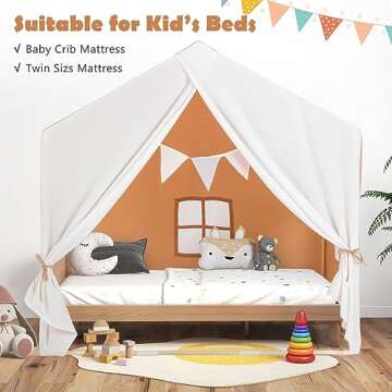 HONEY JOY Kids Play Tent, Toddler Tent Indoor Playhouses with Mat, Windows, Curtain, Solid Wood Frame, 52" x36" x 52", Large Children Princess Castle Play Tent for Boys Girls (Brown)