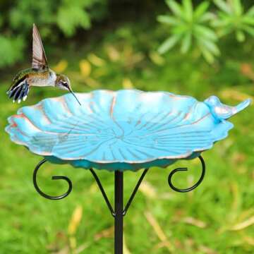 MUMTOP Bird Baths for Outdoors, Metal Birdbaths Bowl Bird Feeder with Stake for Outdoor Garden Yard Lawn Outside Decor, 34 inch Height